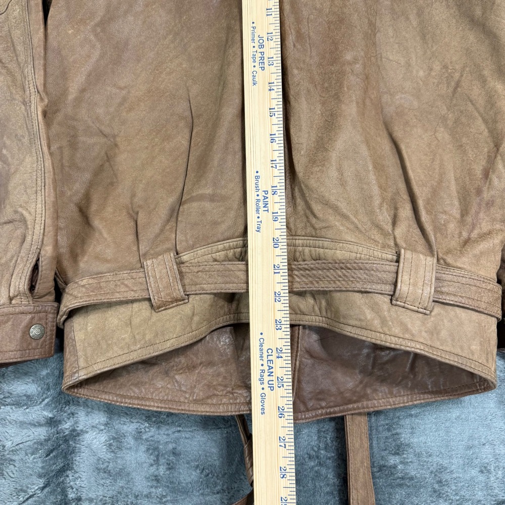 LA Studio Vintage Brown Leather Bomber Jacket Belted Mens Large Made in Korea - Picture 9 of 11